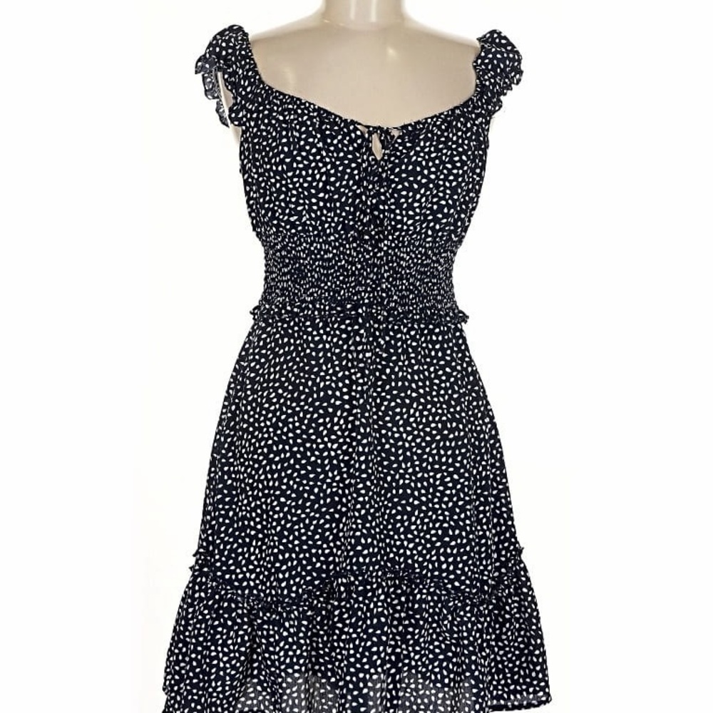 Black and White Polka Dot Smocked Waist Sundress